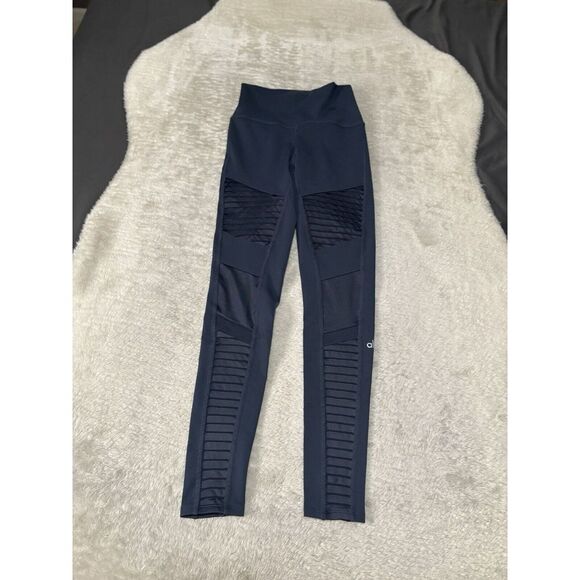 ALO Yoga Leggings Women's XS‎ Blue Mid Rise Moto Workout Ankle - Picture 1 of 8